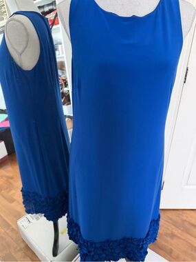 Taylor Royal Blue Sleeveless Shift Dress with Floral Trim